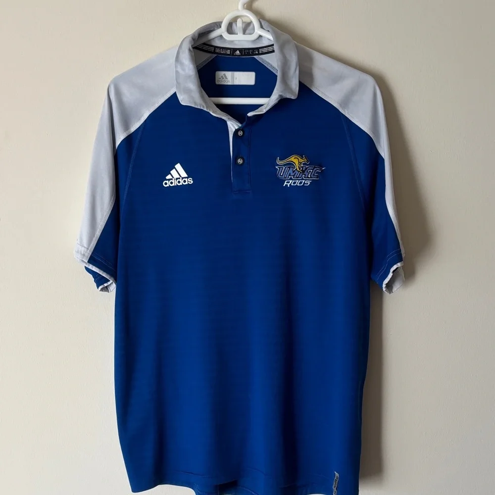 adidas Blue and Light Gray UMKC Roos Athletic Polo